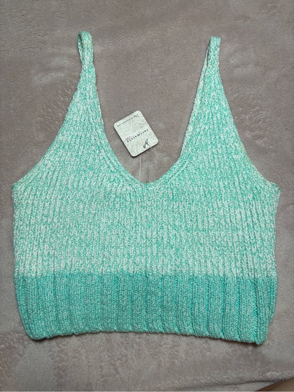 NWT Free People Cozy Knit V-Neck Crop Tank - Mint Green